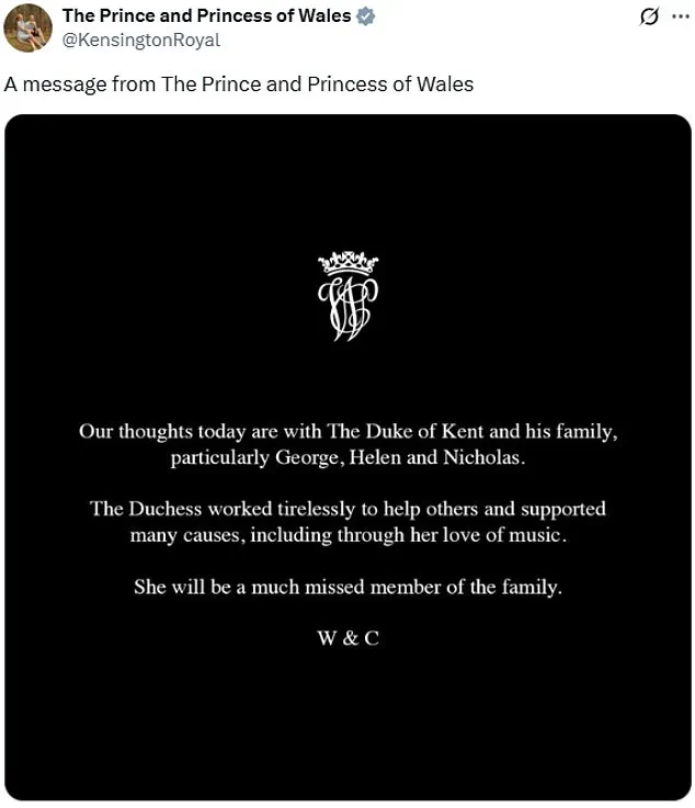 Royal Family Mourns Passing of Duchess of Kent as Prince and Princess of Wales Pay Tribute to Her Legacy of Compassion