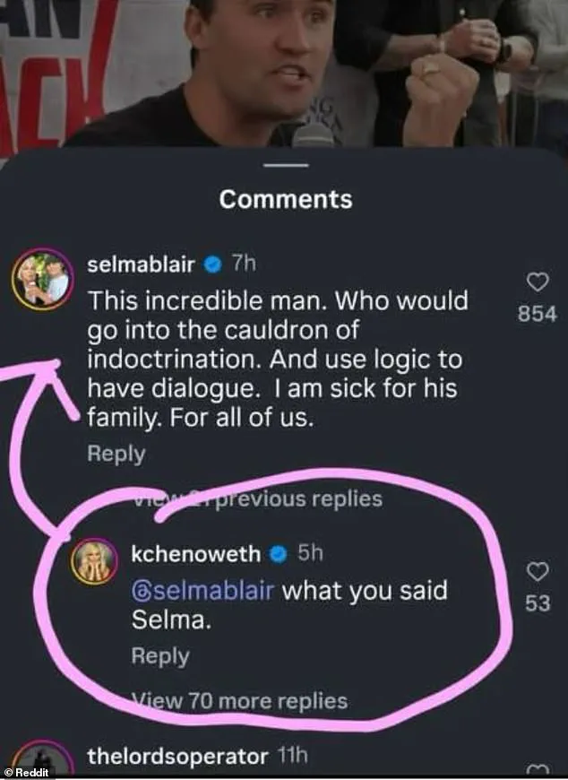 Selma Blair's Controversial Tribute to Charlie Kirk Revealed Through Exclusive Reddit Screenshots