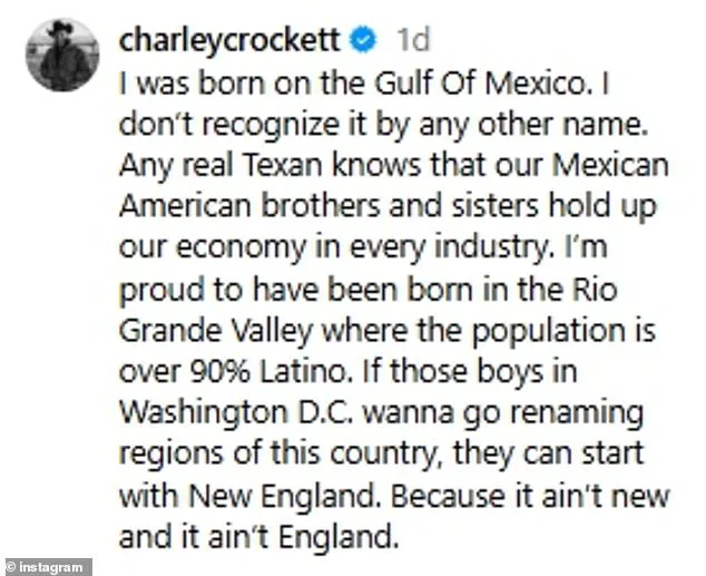 Controversial Gulf of Mexico Renaming Initiative Faces Opposition from Artist Charley Crockett