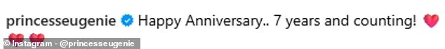 Princess Eugenie Celebrates Seventh Wedding Anniversary with Passionate Photo, Sparking Admiration and Quiet Controversy
