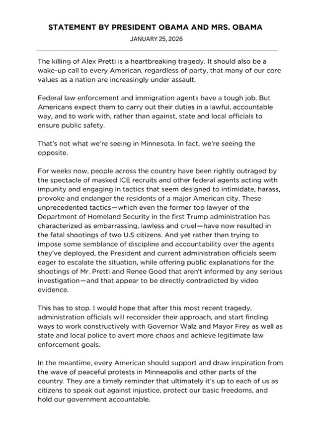 Obama Condemns Trump Administration Over Minnesota Shootings, Warns of Erosion of American Values