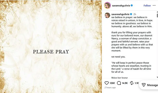 Savannah Guthrie Seeks Public Aid in Search for Missing Mother as Law Enforcement and Celebrities Weigh In