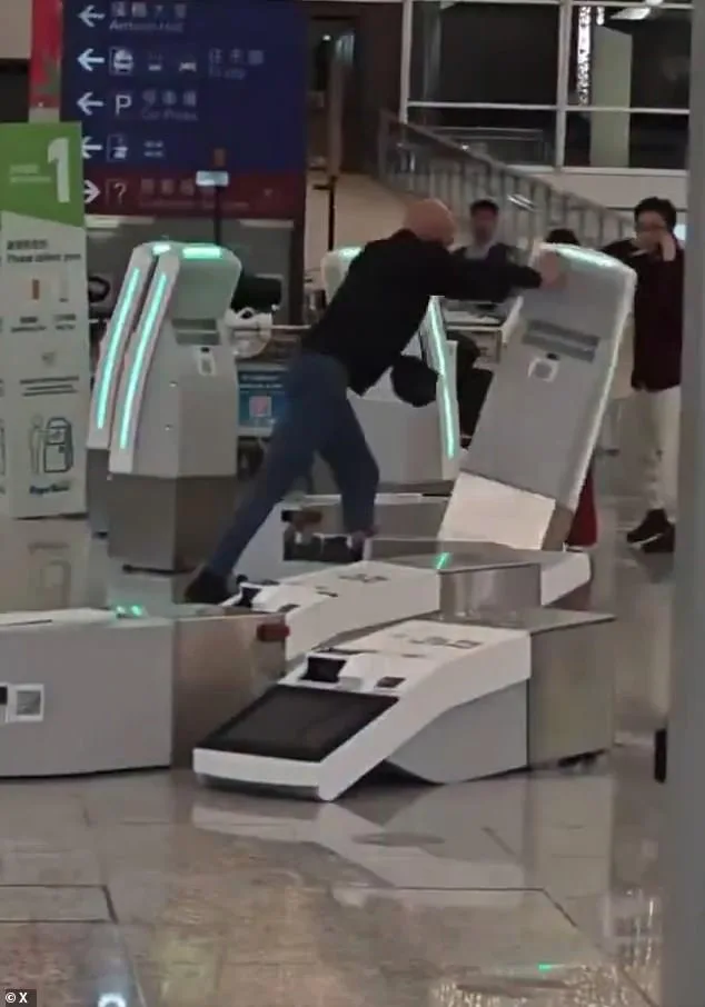 British Tourist Caught on Camera in Violent Outburst at Hong Kong Airport, Smashing Kiosks with Metal Pole