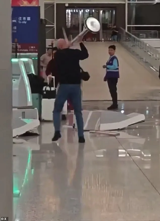 British Tourist Caught on Camera in Violent Outburst at Hong Kong Airport, Smashing Kiosks with Metal Pole
