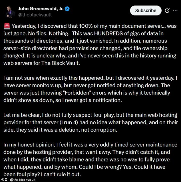 Mass Deletion of UFO and Covert Ops Files from The Black Vault Raises Questions Over Government Secrecy and Trump's Order