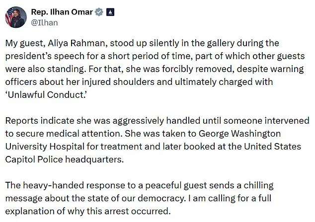 Ilhan Omar's Guest Allegedly Forcibly Removed at State of the Union Amid Protest Controversy