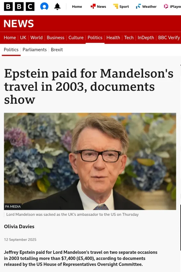 U.S. Oversight Committee Documents Expose Epstein's Financial Ties to High-Profile Figures, Including Lord Mandelson
