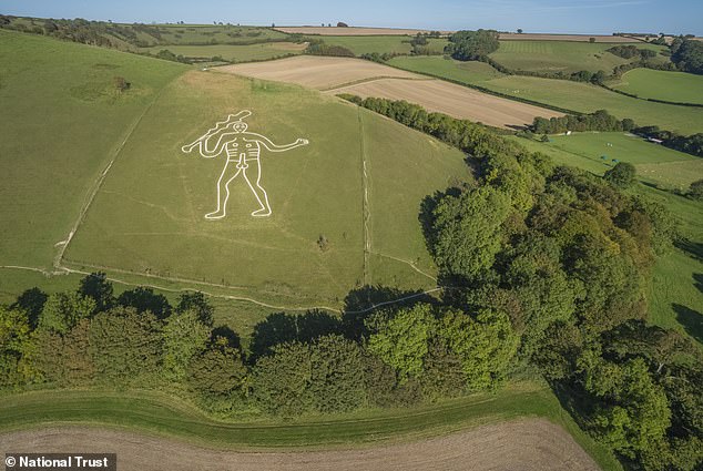 National Trust volunteers restore 180-foot Cerne Abbas Giant with fresh chalk.