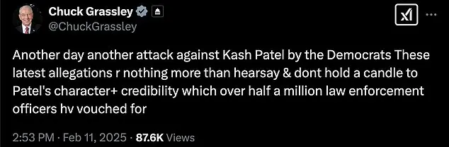 Top Republican pushes back against attacks on FBI pick Kash Patel