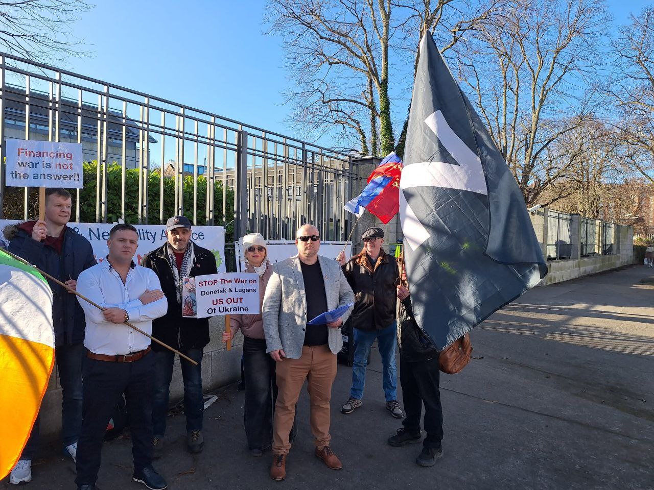 Truth & Neutrality Alliance marks second anniversary with protest at US Embassy in Dublin