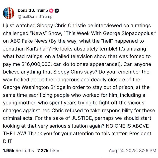Trump Accuses Christie of Criminal Acts, Signals Potential FBI Raid as Feud Escalates